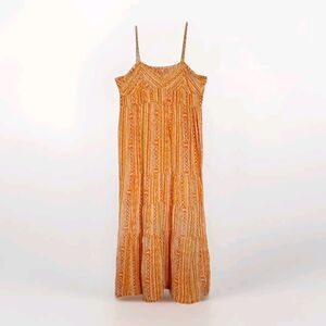 World Market Spaghetti Strap Peasant Cottagecore Cotton Maxi Dress Orange S/M